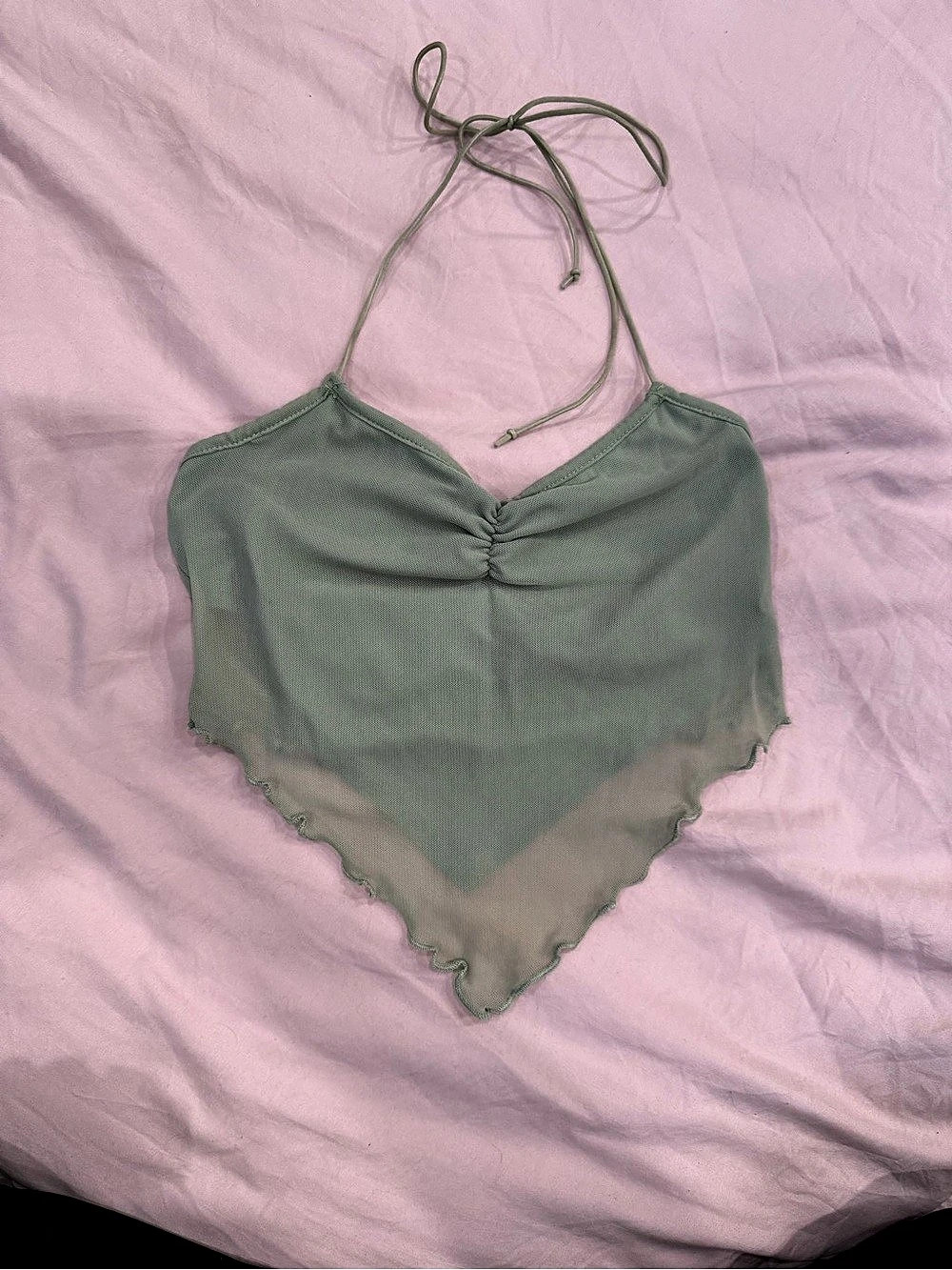 Garage Plunge Halter Hankerchief Top Green Crop Top